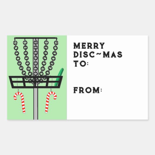 ディスクゴルフのクリスマスギフトタグ 長方形シール (正面)