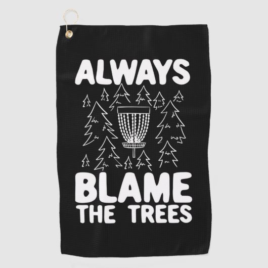 ディスクゴルフは常に木を非難 ゴルフタオル (正面)