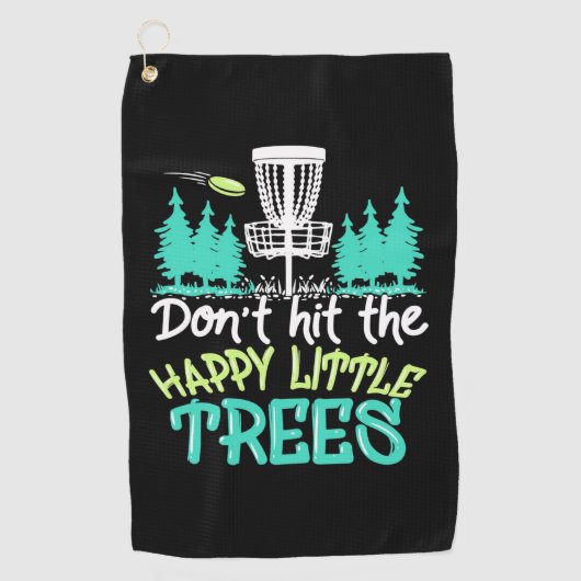 ディスクゴルフは幸せな小さな木をヒット ゴルフタオル (正面)