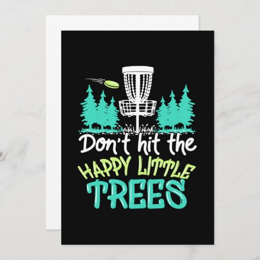 ディスクゴルフは幸せな小さな木をヒット 招待状 (正面/裏面)