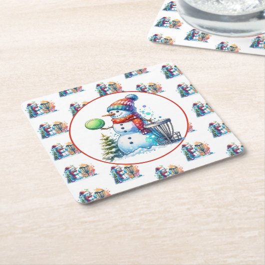 ディスクゴルフをテーマにしたクリスマスパーティー スクエアペーパーコースター (アングル)