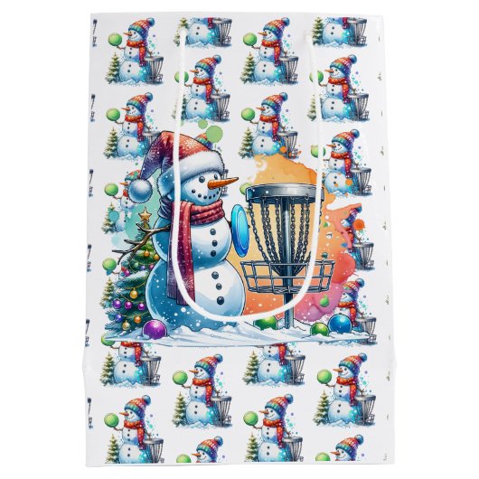 ディスクゴルフをテーマにしたクリスマス ミディアムペーパーバッグ (裏面)