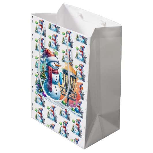 ディスクゴルフをテーマにしたクリスマス ミディアムペーパーバッグ (裏面アングル)