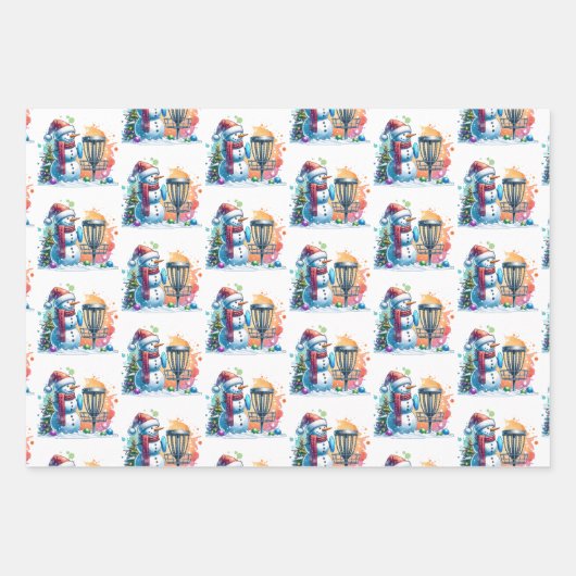 ディスクゴルフをテーマにしたクリスマス ラッピングペーパーシート (正面)