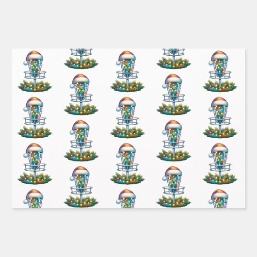 ディスクゴルフをテーマにしたクリスマス ラッピングペーパーシート (正面)