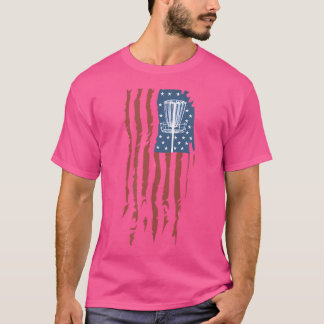ディスクゴルフアメリカ国旗のフリスビースポーツ Tシャツ