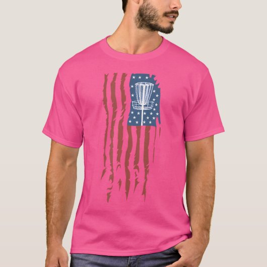 ディスクゴルフアメリカ国旗のフリスビースポーツ Tシャツ (正面)
