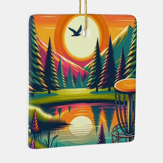ディスクゴルフサンセットと木メリーのディスク – マス セラミックオーナメント (右)