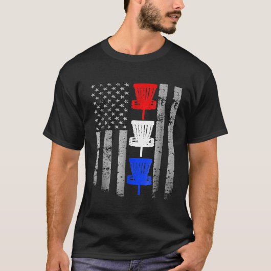 ディスクゴルフシャツ – 赤白青ディスクゴルフフラグTe Tシャツ (正面)