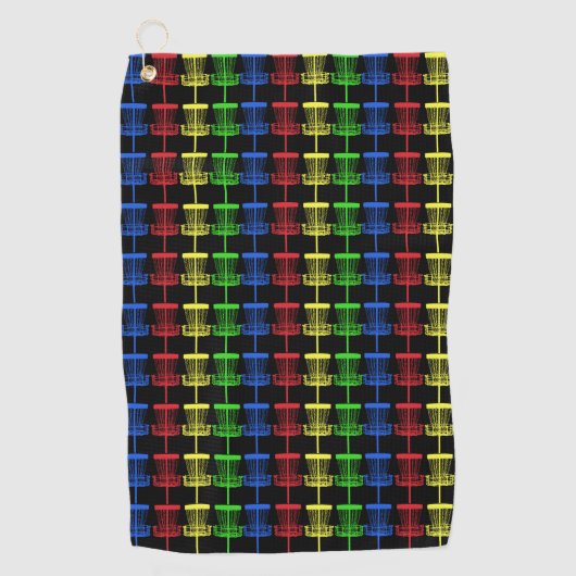 ディスクゴルフタオルの黒数々のな色のバスケット ゴルフタオル (正面)