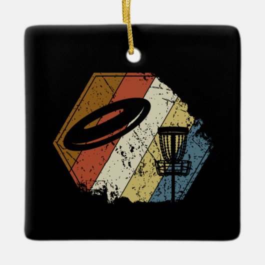 ディスクゴルフバスケットレトロ セラミックオーナメント (正面)