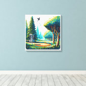 ディスクゴルフピクセルアート キャンバスプリント (インサイチュ (ウッドフロア))