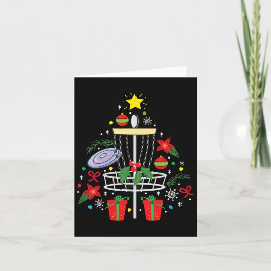 ディスクゴルフフリスビークリスマスオーナメントツリーおもしろいギ カード (正面)
