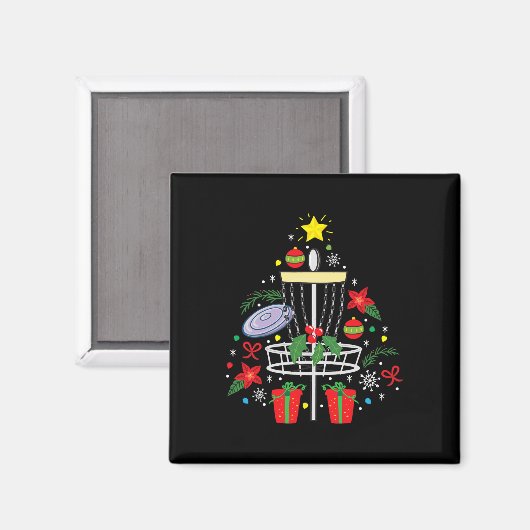 ディスクゴルフフリスビークリスマスオーナメントツリーおもしろいギ マグネット (正面/裏面)