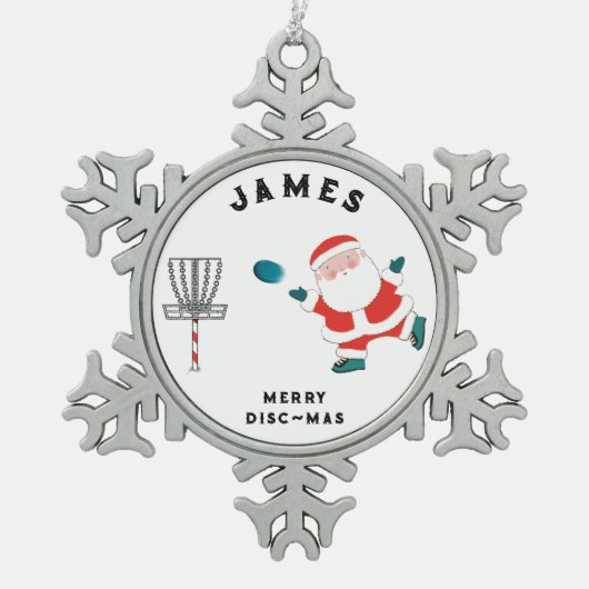 ディスクゴルフホリデーギフト スノーフレークピューターオーナメント (正面)