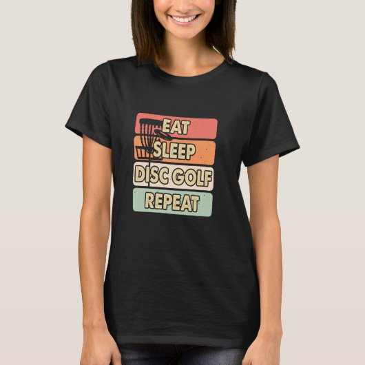 ディスクゴルフ好きのための Eat Sleep Disc Golf Repeat 面白いデザイン Tシャツ (正面)
