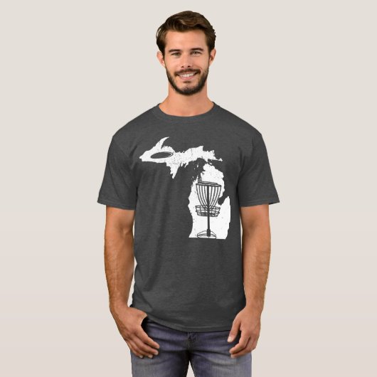 ディスクゴルフ好きクールミシガンマップディスクゴルフギフト Tシャツ (正面フル)
