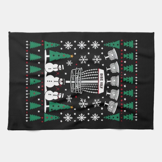 ディスクゴルフ醜いクリスマスセーターパジャマギフト キッチンタオル (横)