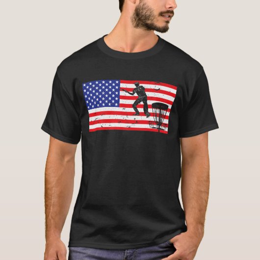 ディスク動揺してスクゴルフプレーヤー米国アメリカ国旗Vint Tシャツ (正面)