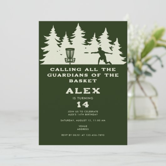 ディスク誕生日パーティーのディスクゴルフの保護者 招待状 (スタンド正面)