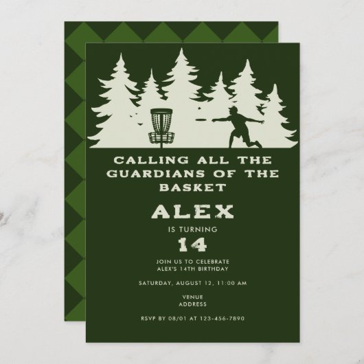 ディスク誕生日パーティーのディスクゴルフの保護者 招待状 (正面/裏面)