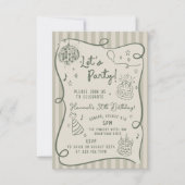 ディスコお洒落ハンドドローファンキー30歳の誕生日 招待状 (正面)