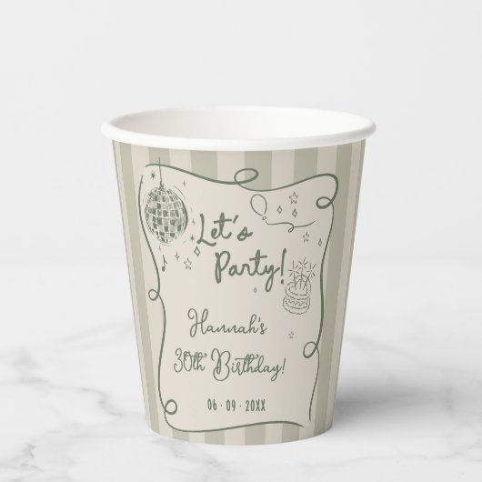ディスコお洒落ハンドドローファンキー30歳の誕生日 紙コップ (正面)