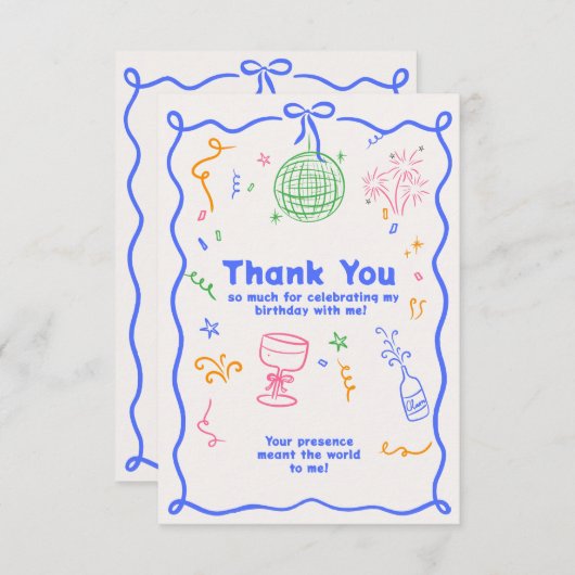 ディスコお洒落誕生日パステルカラフルズ サンキューカード (正面/裏面)