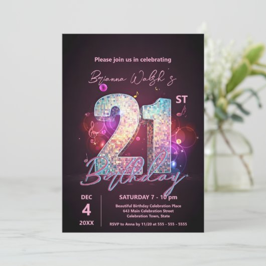 ディスコきらめくダンス21歳の誕生日お祝い 招待状 (スタンド正面)