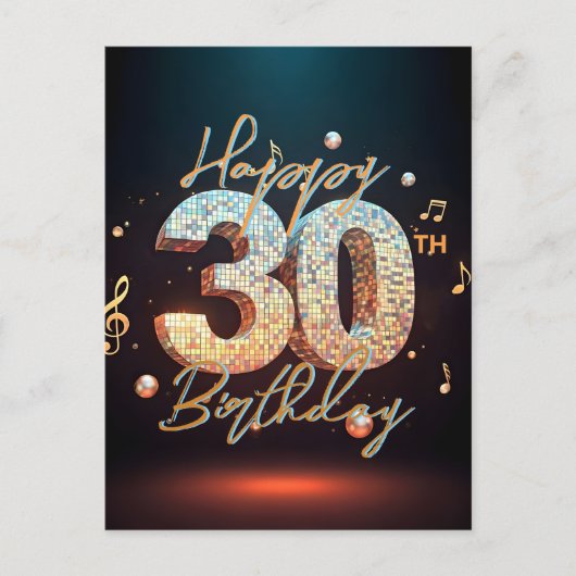 ディスコきらめくダンス30th誕生日お祝い ポストカード (正面)