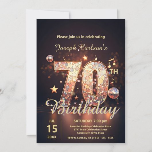 ディスコきらめくダンス70誕生祝い 招待状 (正面)