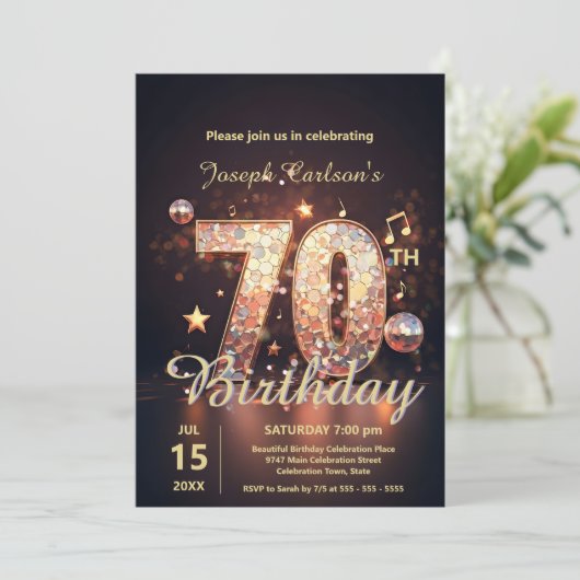 ディスコきらめくダンス70誕生祝い 招待状 (スタンド正面)