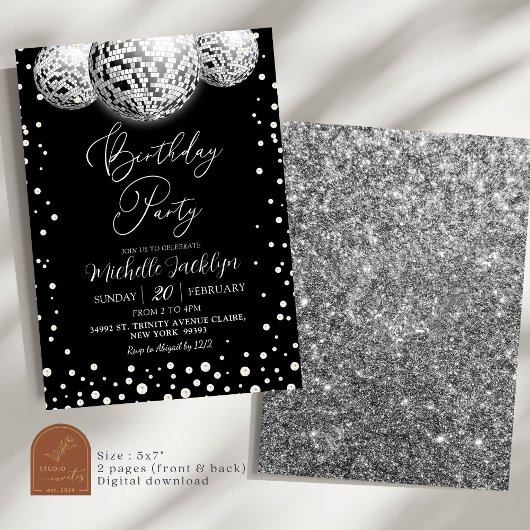 ディスコとパールの大人誕生日パーティー 招待状