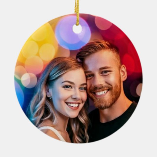 ディスコのクリスマスピンクと赤のディスコのボールフォト セラミックオーナメント (裏面)