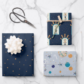 ディスコのクリスマスラッピング紙フラットシートセット3 ラッピングペーパーシート