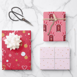 ディスコのクリスマスラッピング紙フラットシートセット3 ラッピングペーパーシート