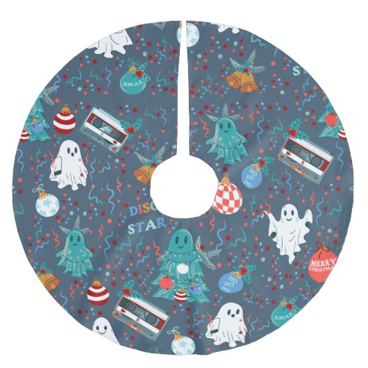 ディスコのクリスマス音楽カセット幽霊 ブラッシュドポリエステルツリースカート (正面)
