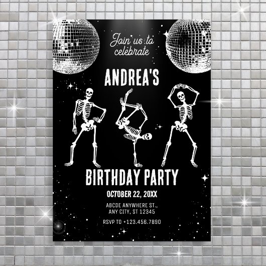 ディスコのスケルトン踊りバースデーパーティー 招待状