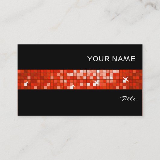 ディスコのタイルの赤いタイルのストライブ柄の黒 名刺 (正面)