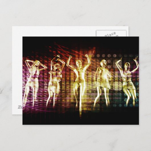 ディスコのダンサーを持つビーチの激賞のパーティー インビテーションポストカード (正面/裏面)