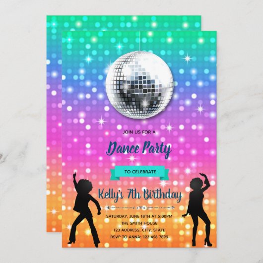 ディスコのダンスのパーティの招待状 招待状 (正面/裏面)