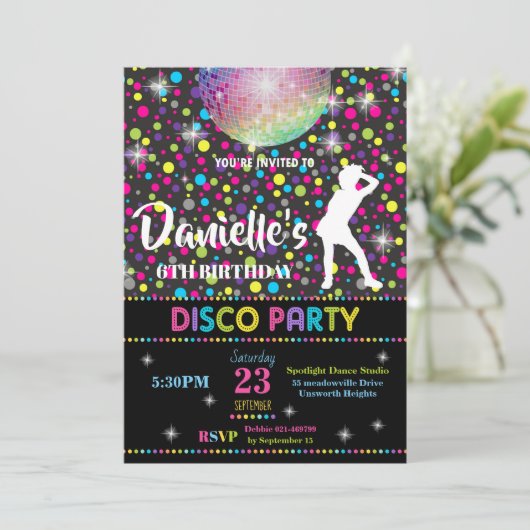 ディスコのダンスの誕生日のパーティの招待状の女の子 招待状 (スタンド正面)