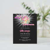 ディスコのダンスパーティーピンクの黒い誕生日の招待 (スタンド正面)