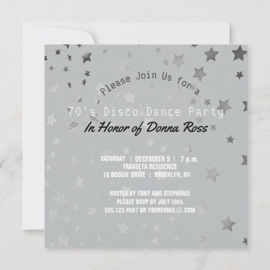 ディスコの女王のダンスの誕生会|の70sディスコの球 招待状 (裏面)
