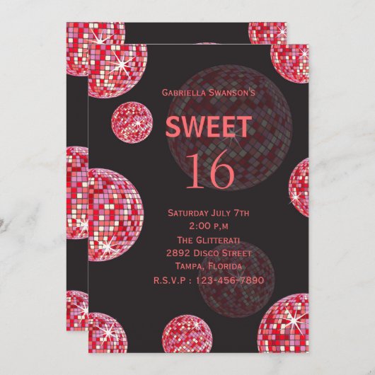 ディスコの強打- sweet sixteenの誕生日の招待状 招待状 (正面/裏面)