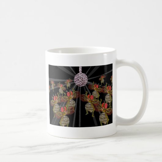 ディスコの球の下で踊っているミバエ コーヒーマグカップ (右)