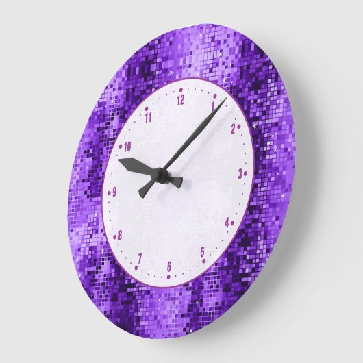 ディスコの球の紫色のグリッターおよび輝き ラージ壁時計 (傾斜)