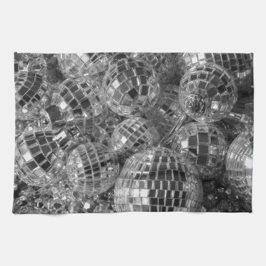 ディスコの球は魅力的な白黒写真を飾ります キッチンタオル (横)