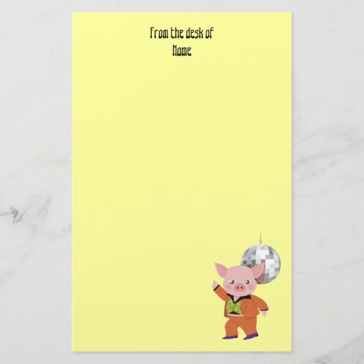 ディスコの球を持つディスコのブタ 便箋 (正面)