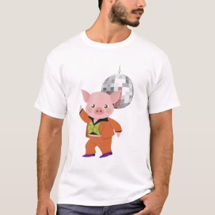 ディスコの球を持つディスコのブタ Tシャツ